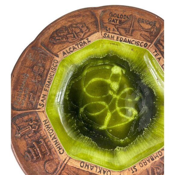 Vintage Treasure Craft Pottery Dish Bowl Ashtray Los Angeles CA Souvenir Green - Picture 5 of 11